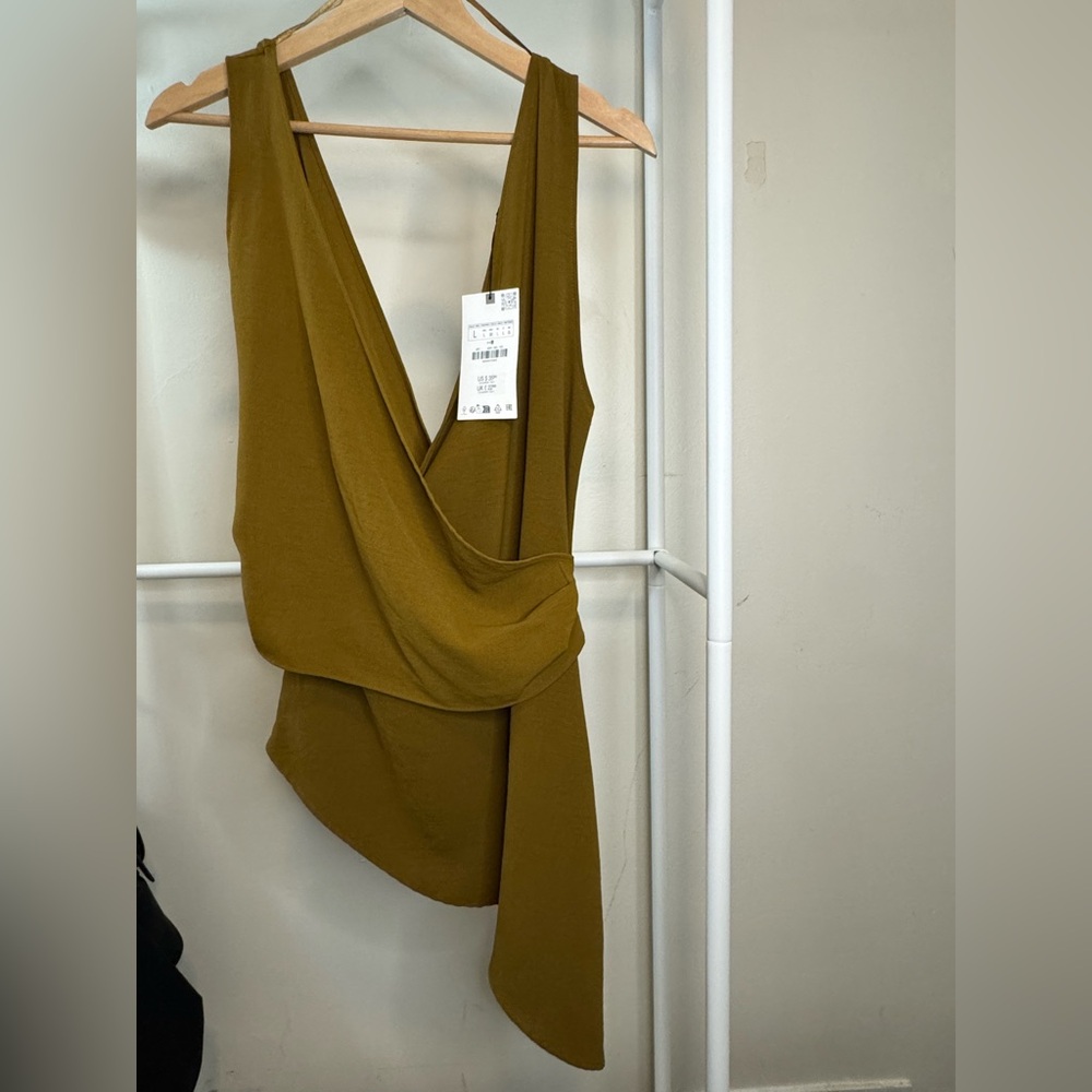 Zara Olive Green Draped Blouse